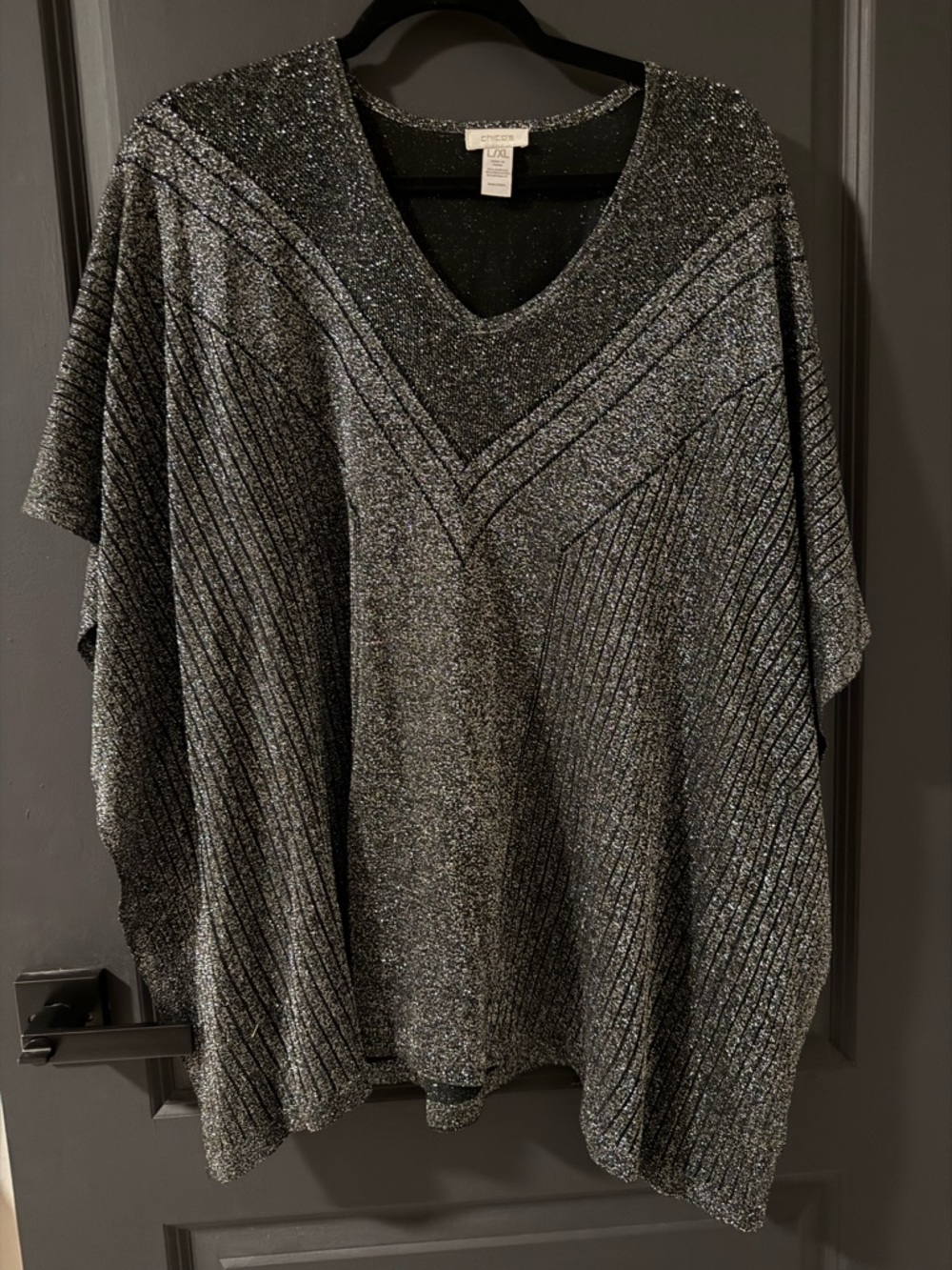 Chico’s Metallic Black V-Neck Sweater